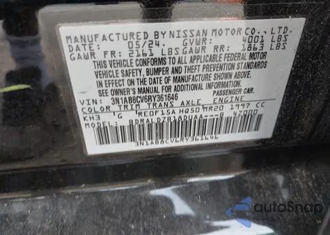 2024 Nissan Sentra Sv Xtronic Cvt z USA, uszkodzony, nr VIN 3N1AB8CV6RY361646